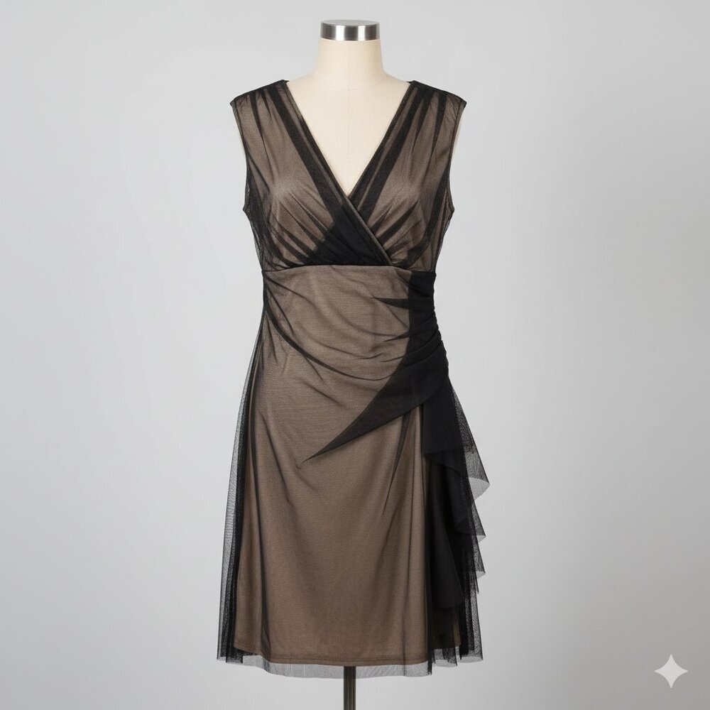 NWT London Times Black and Tan Asymmetrical Dress